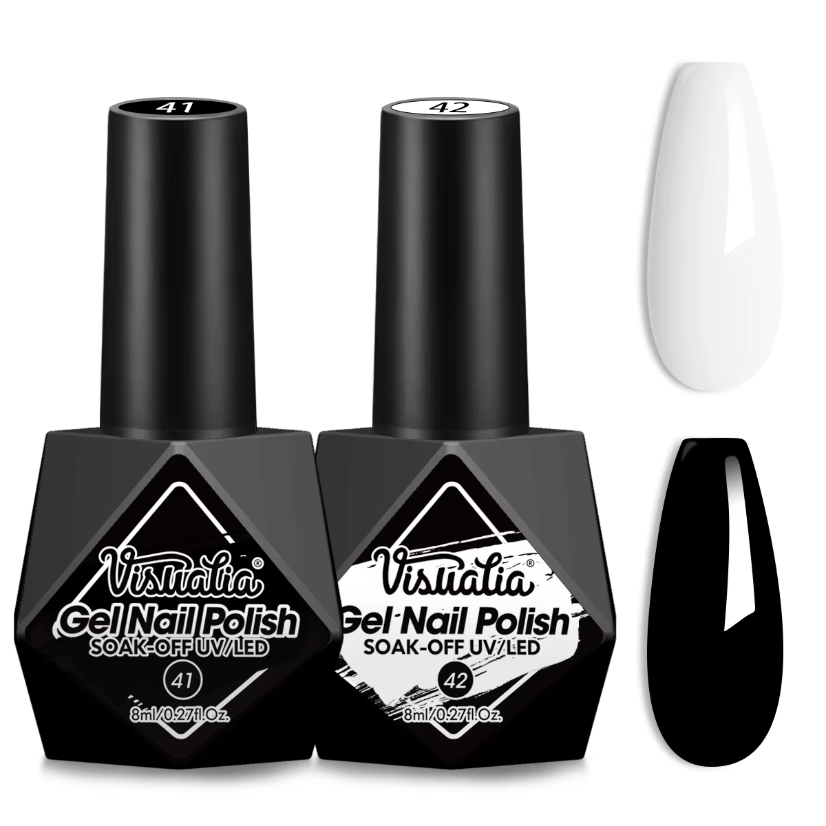 Visuatia 2/1 Vernis à ongles en gel noir et blanc - Revêtement UV brillant longue durée