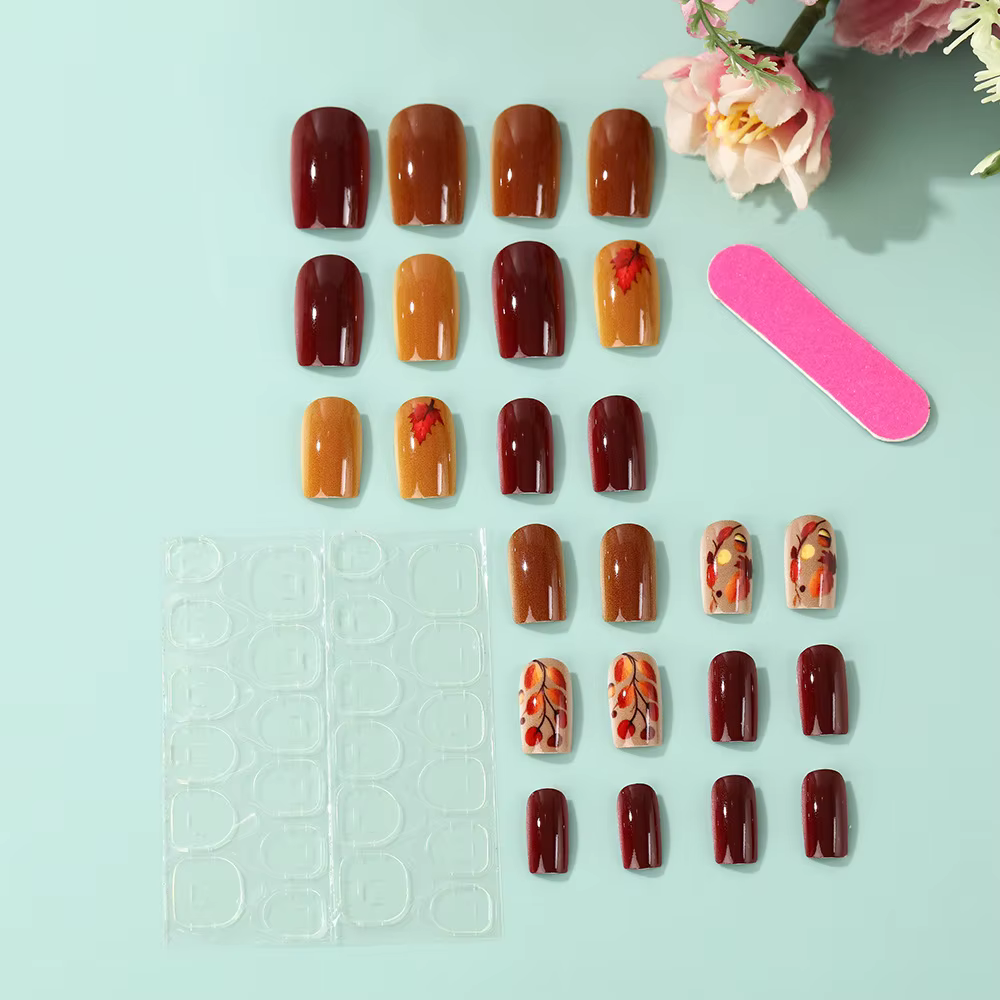 24 pièces automne Nail Art conseils feuilles d'érable décoré faux presse sur ongles esthétique