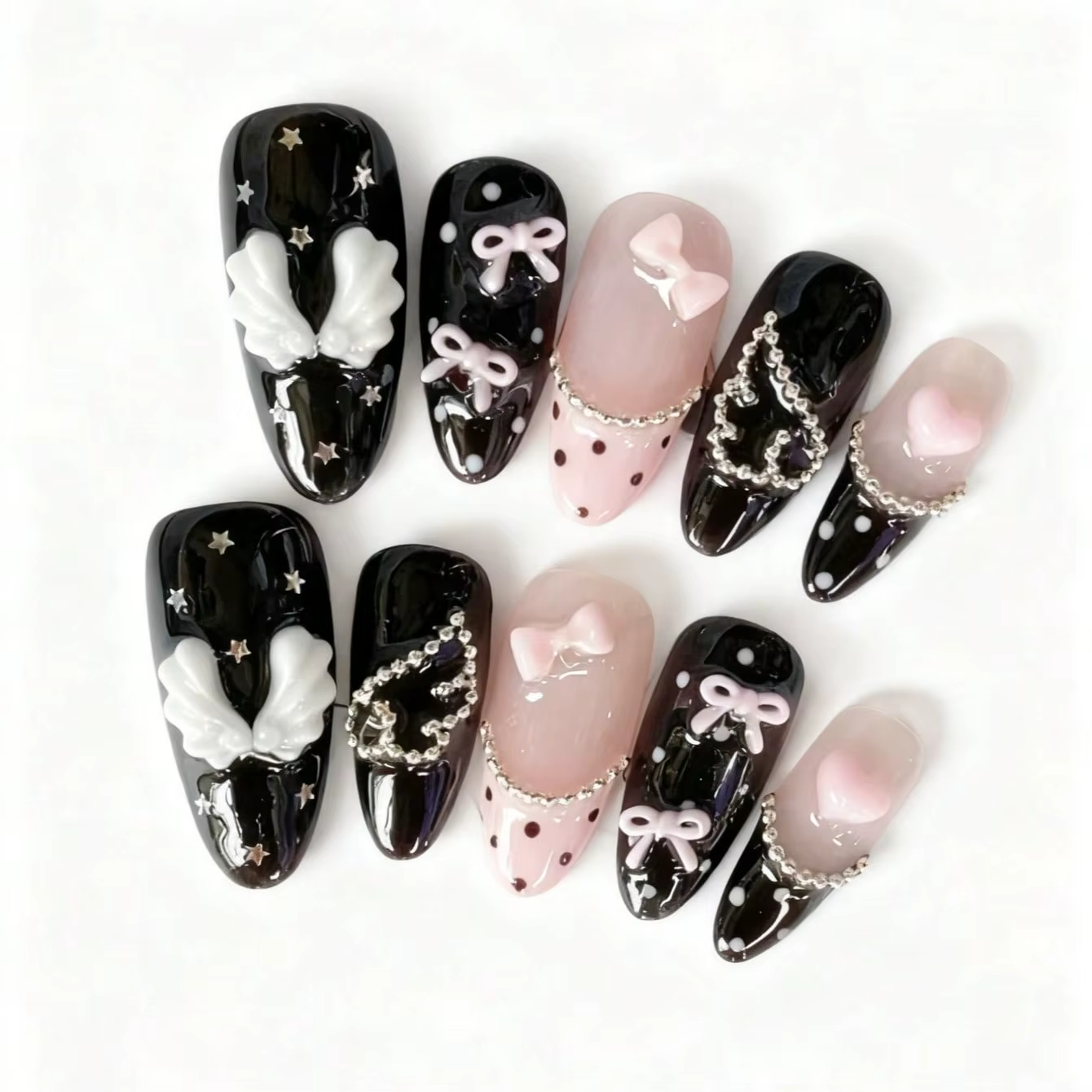 10 faux ongles en forme d'amande pressés à la main