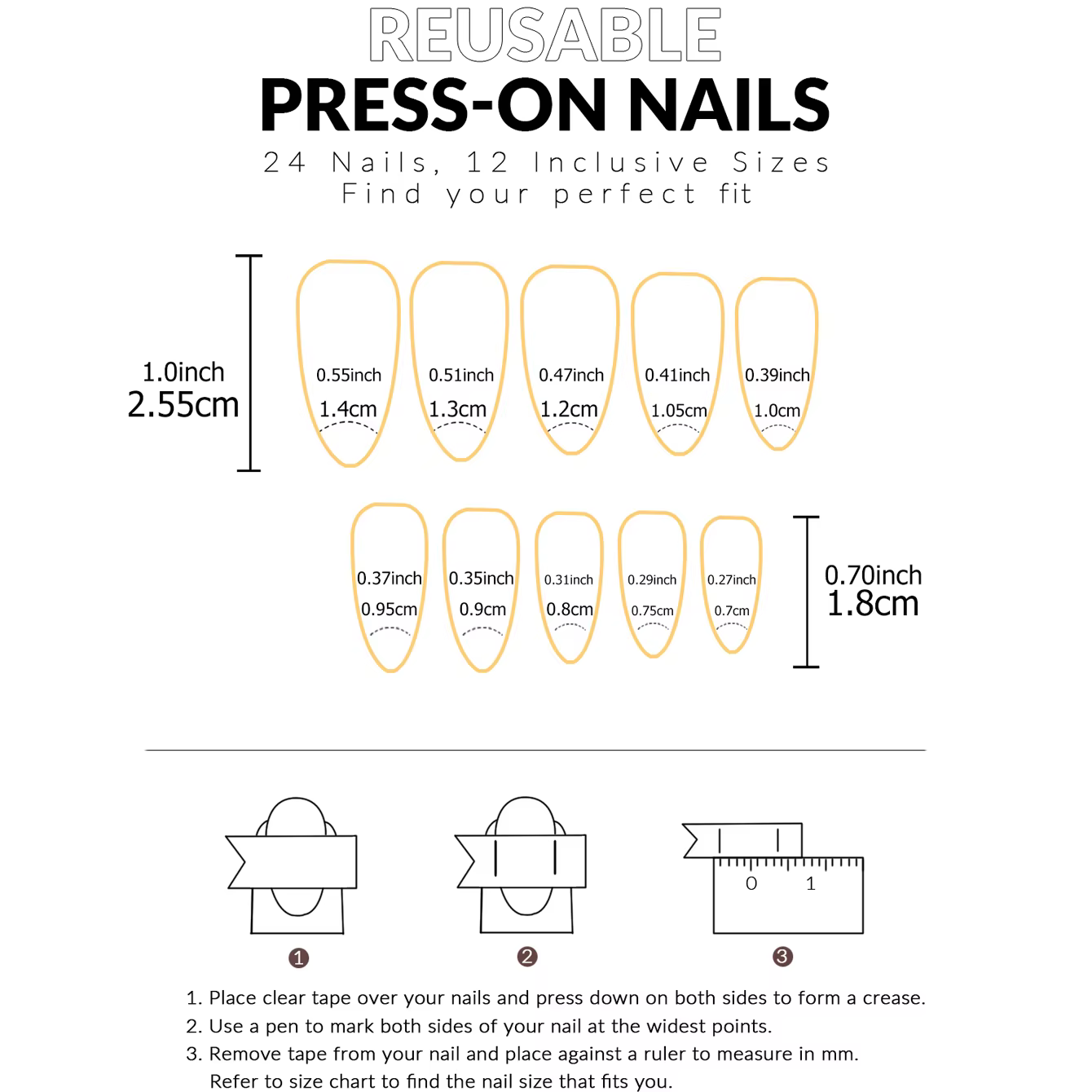 Faux ongles en acrylique à pression d'amande moyenne