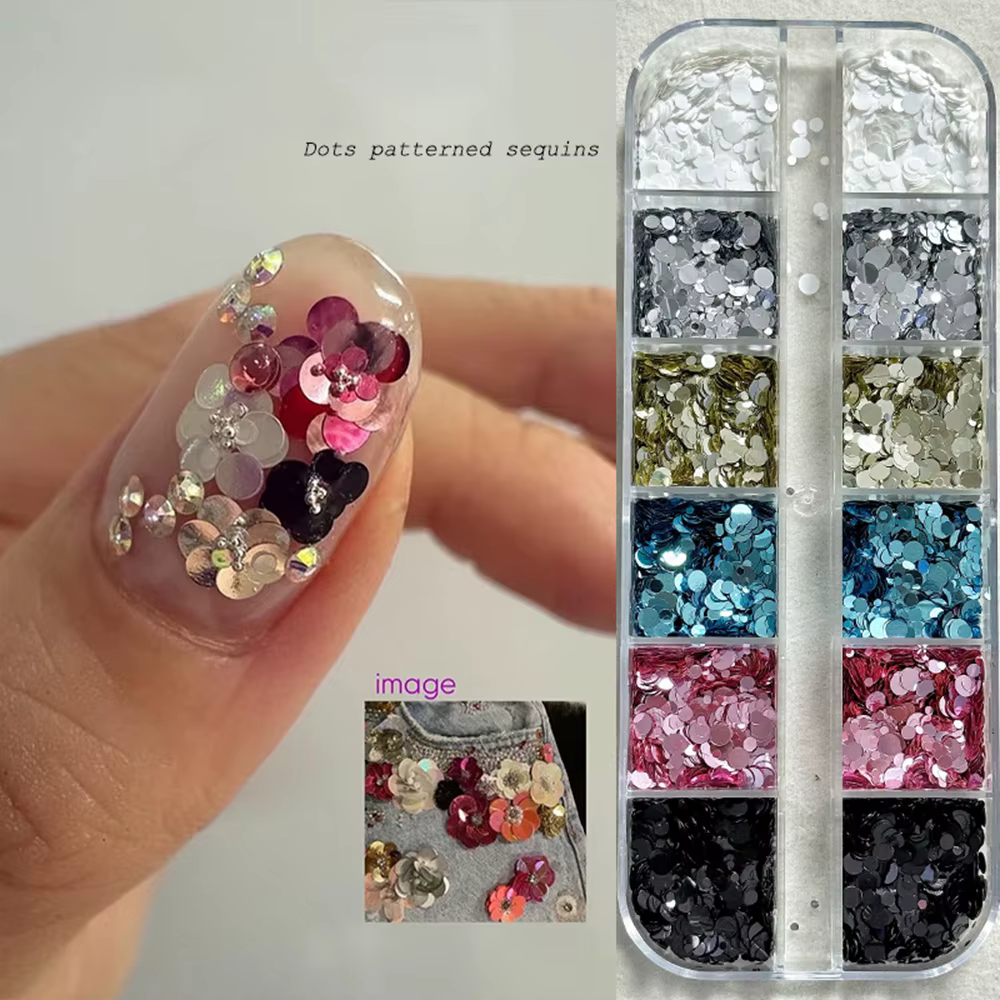 12 Grilles de Paillettes à Pois pour Décoration d'Ongles