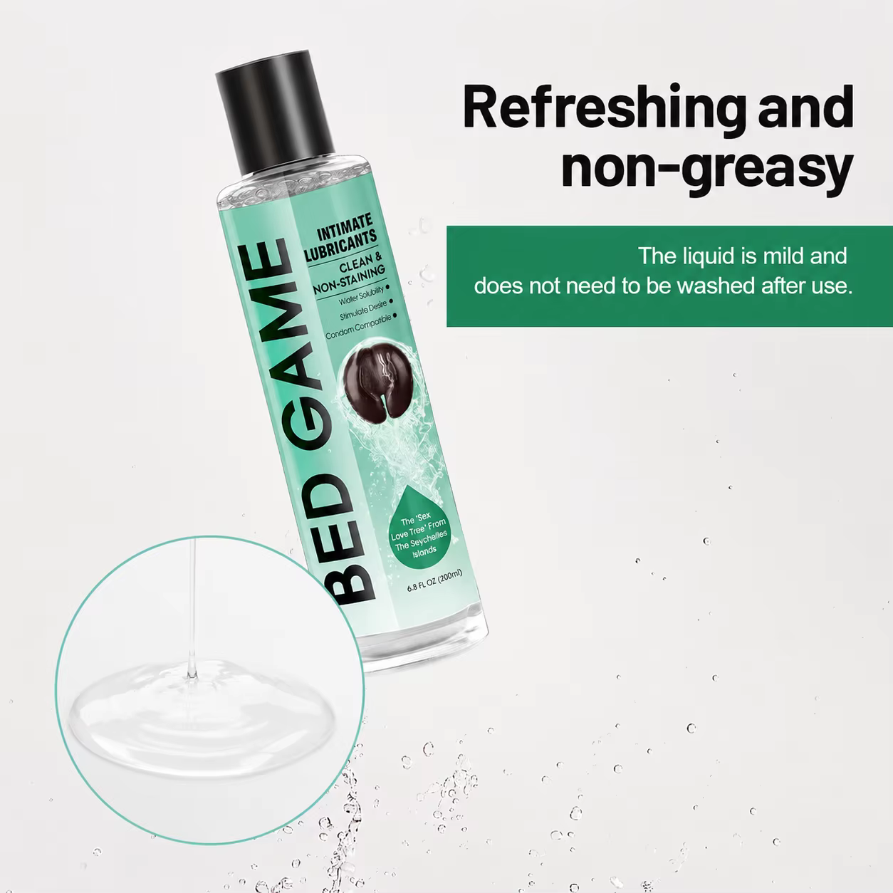 BED GAME Gel Lubrifiant Intime à Base d'Eau 200ml, Lubrifiant Hydratant Longue Durée, Ne Tache Pas, Compatible avec les Préservatifs