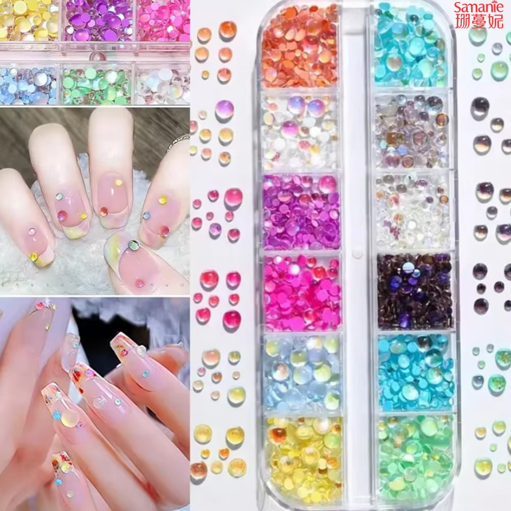 1 Boîte de Breloques pour Ongles Larmes de Sirène Arc-en-ciel