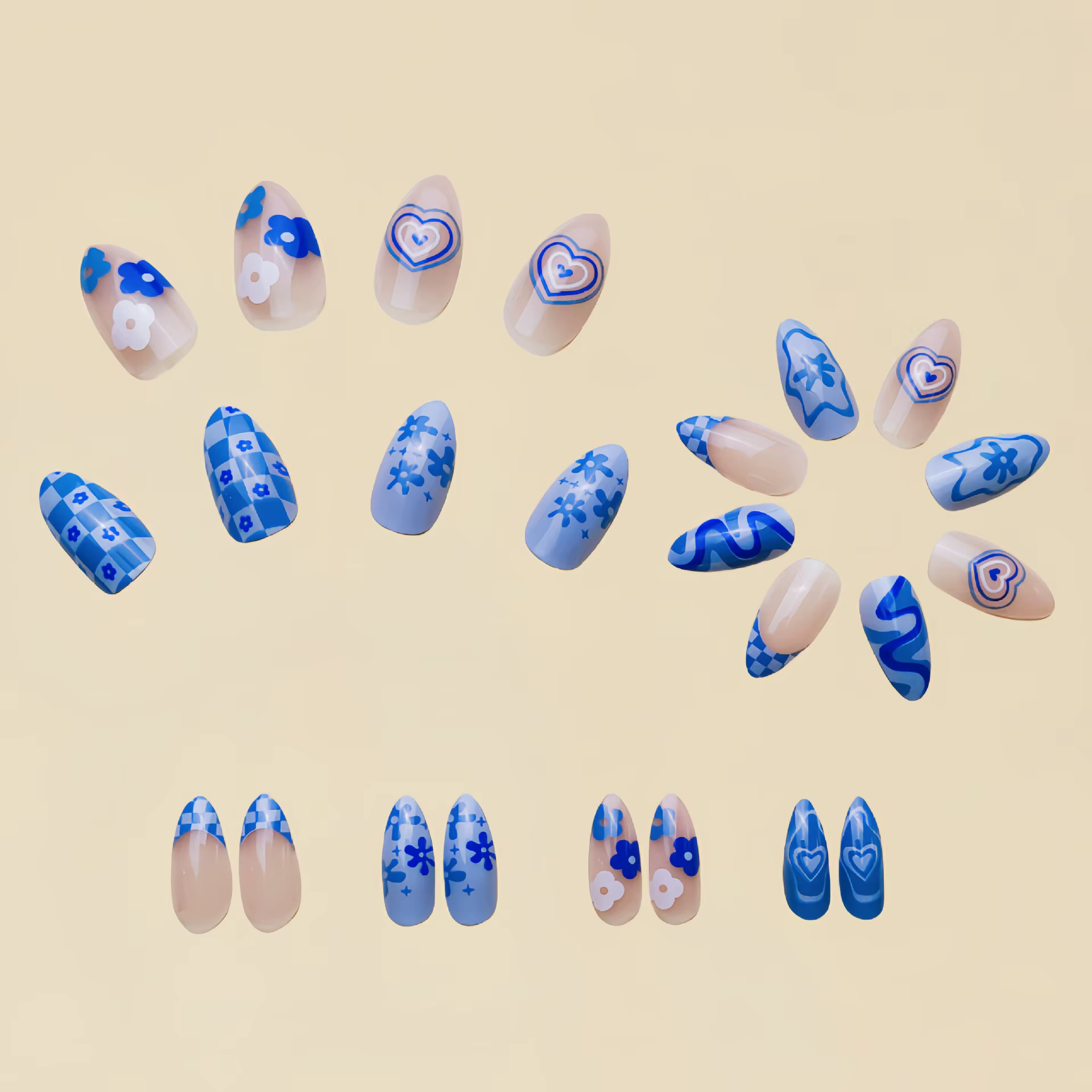 Faux ongles en forme de cœur bleu ciel