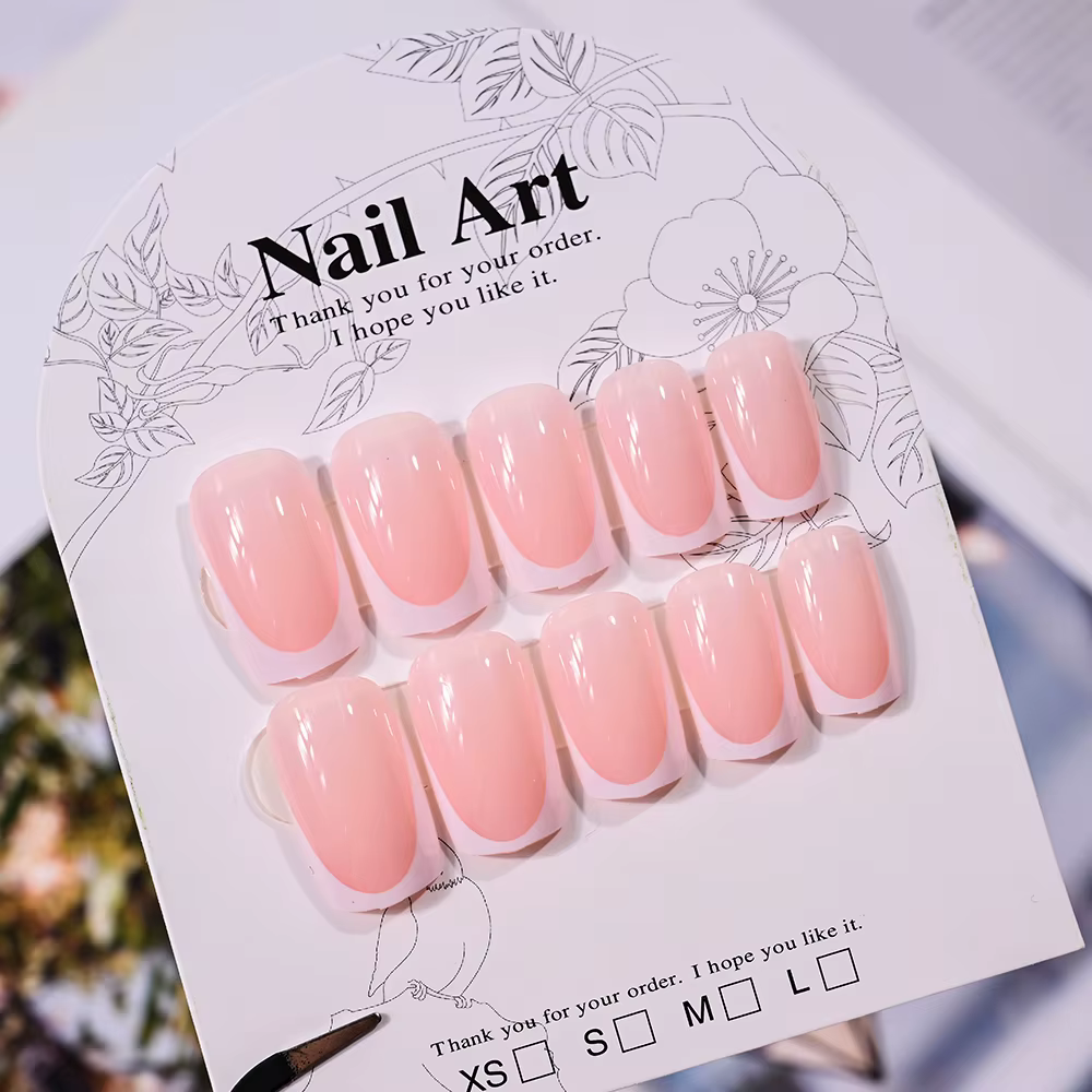 48 pièces/ensemble Faux ongles à presser roses nude et blancs