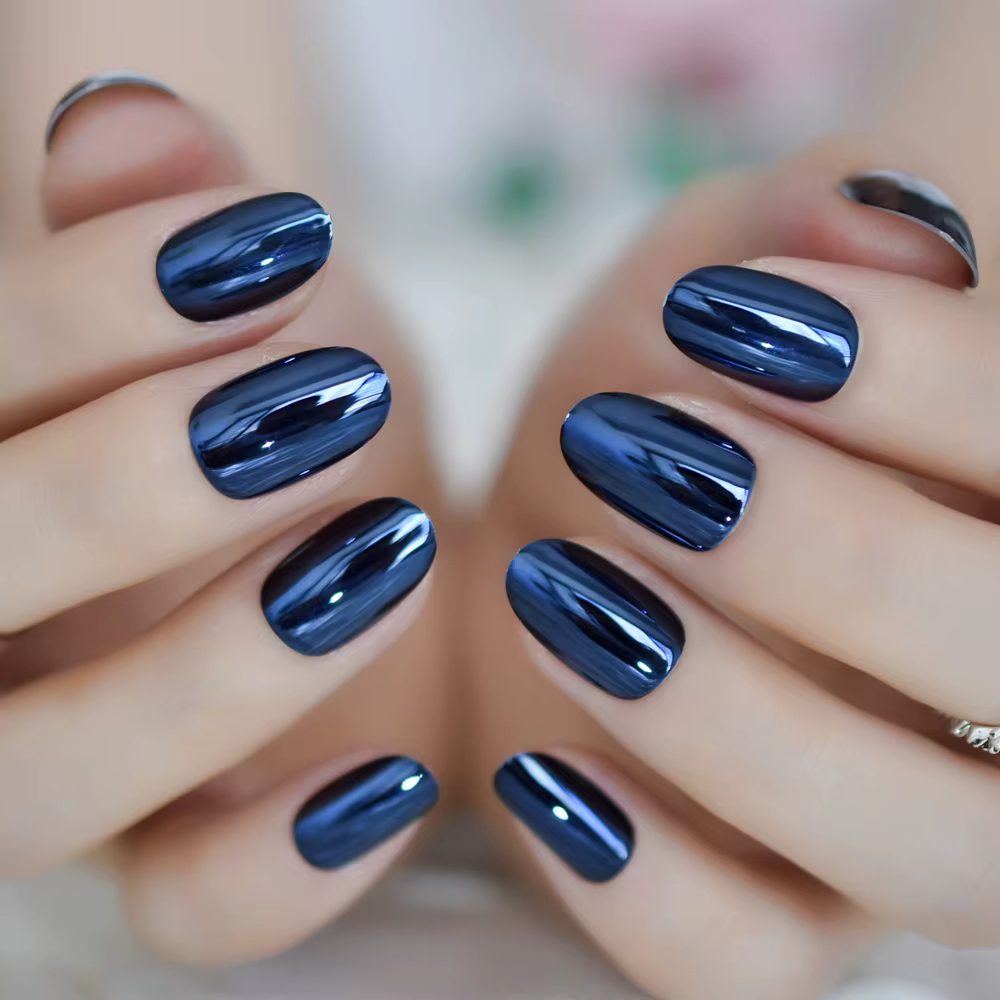 Faux ongles miroir bleu N64.Oval