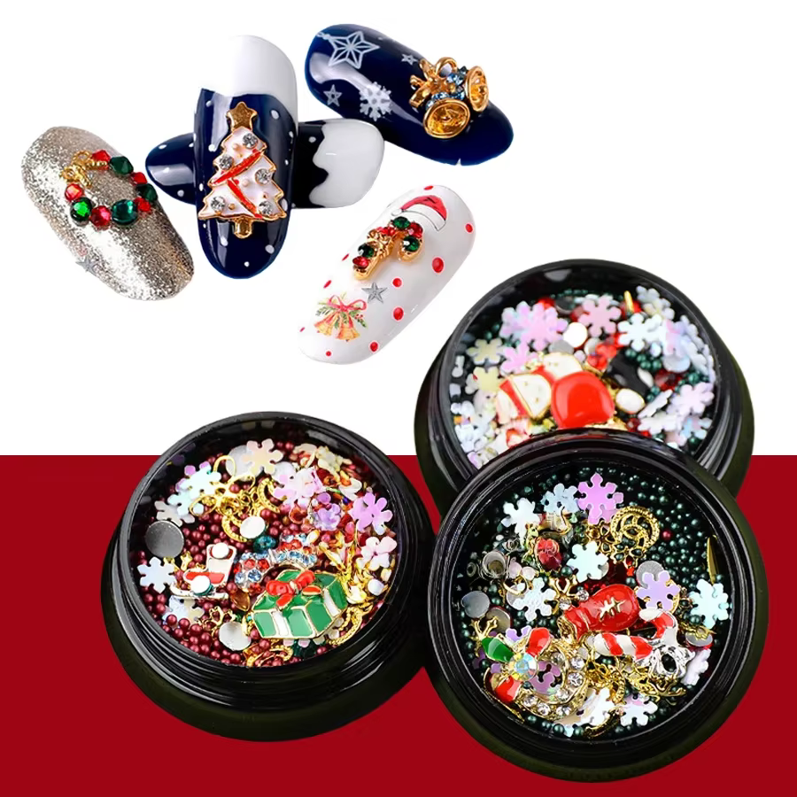 Kit de décoration pour Nail Art de noël, bricolage, tranches de flocons de neige, Rivets en alliage, Mini perles, breloques pour la conception des ongles de noël