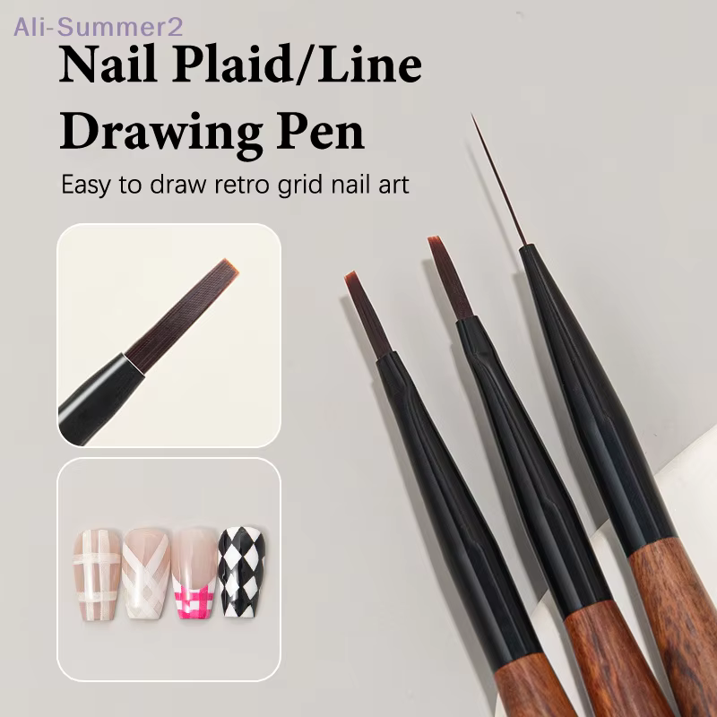 {MX} 11/18mm bois de santal Nail Art brosse ongles dessin peinture Plaid ligne
