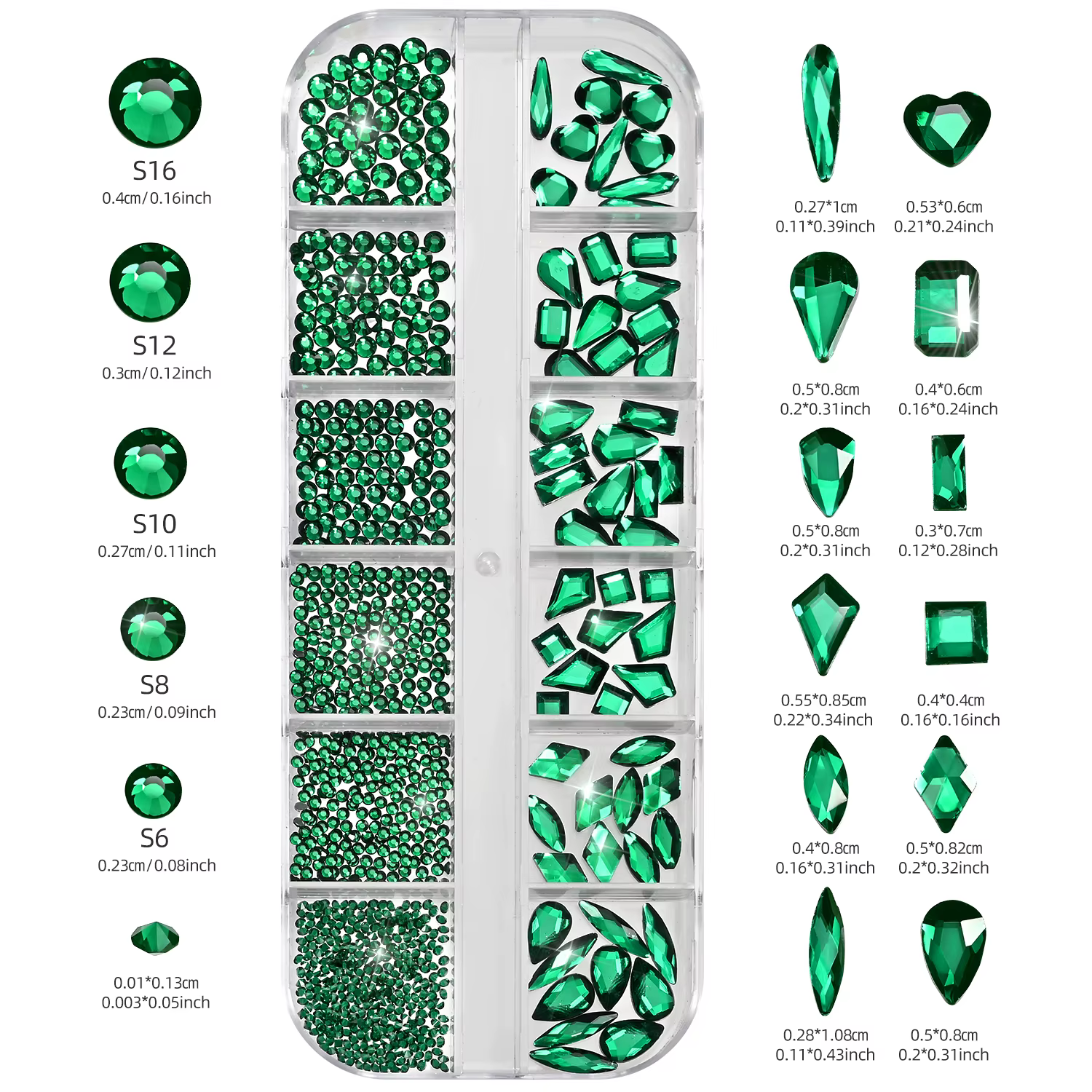 12 grilles de strass 3D vert émeraude pour nail art