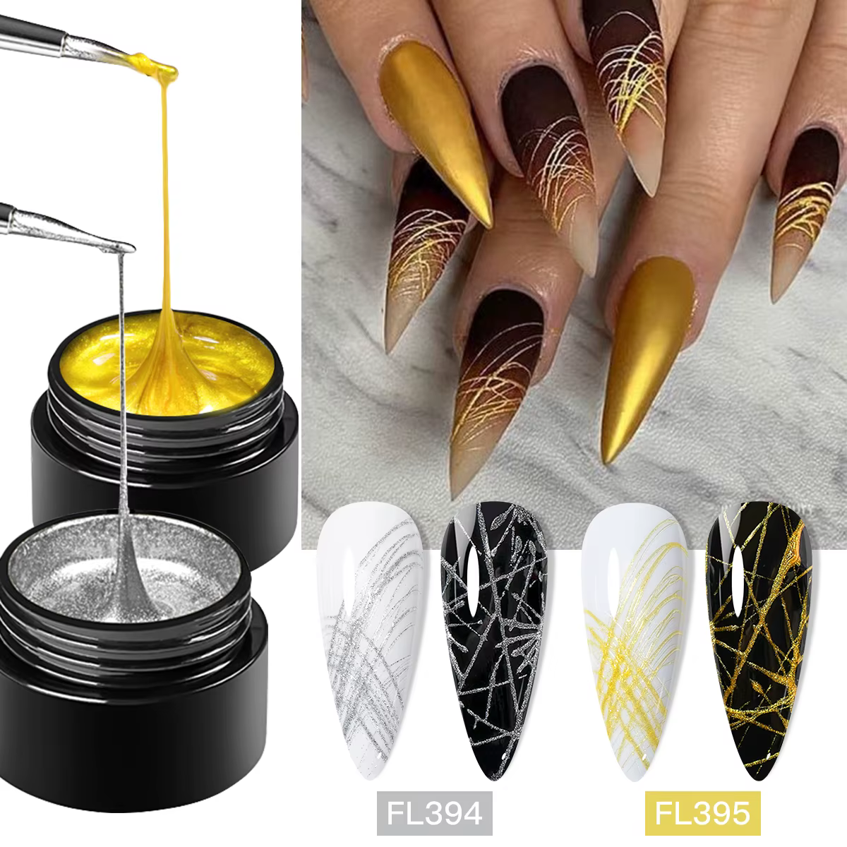 Gel UV pour ongles effet araignée noir et blanc