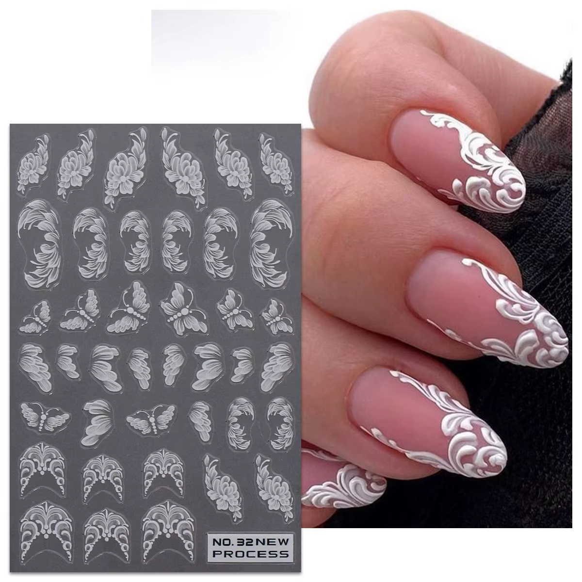 6 autocollants pour ongles à fleurs blanches fraîches de printemps