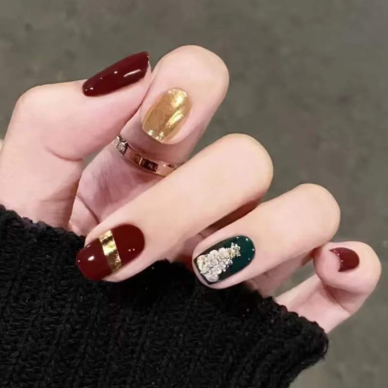 Faux ongles Vintage de noël faits à la main