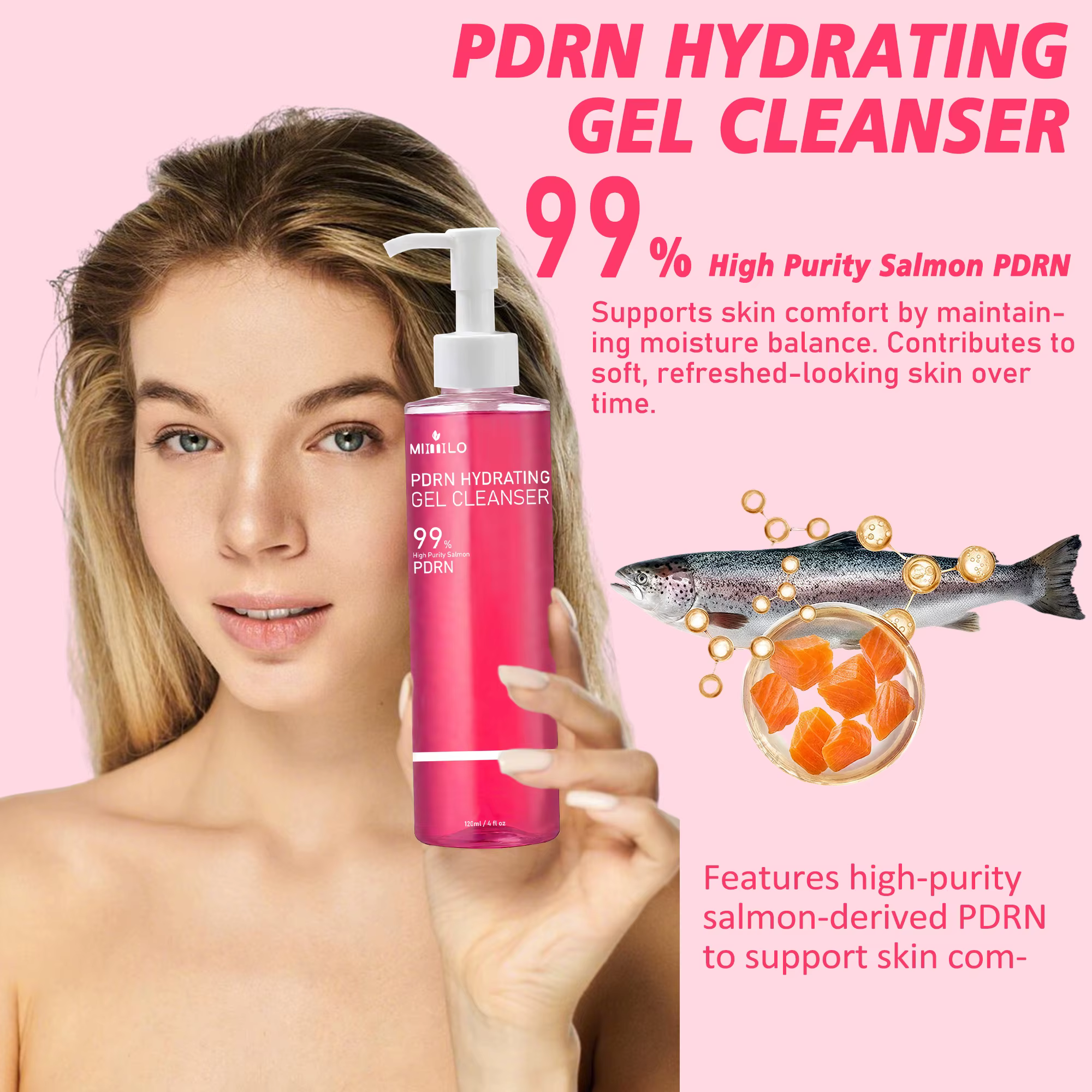Gel nettoyant en mousse rose saumon DNA PDRN