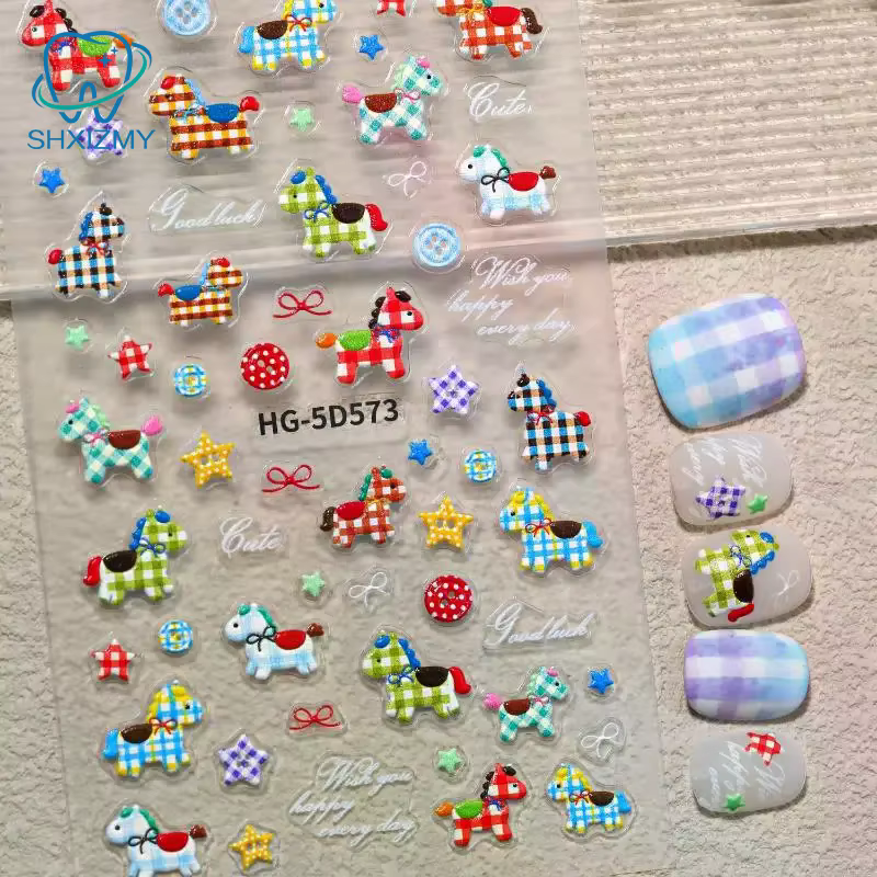 Autocollant cheval coloré et élégant pour Nail Art