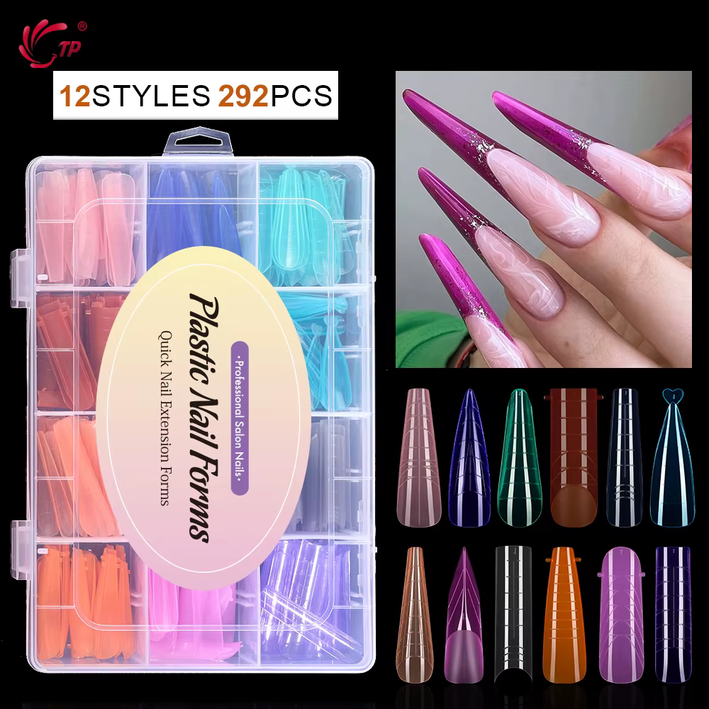 TP 292 pièces/boîte ongles double forme ensemble coloré acrylique Extension