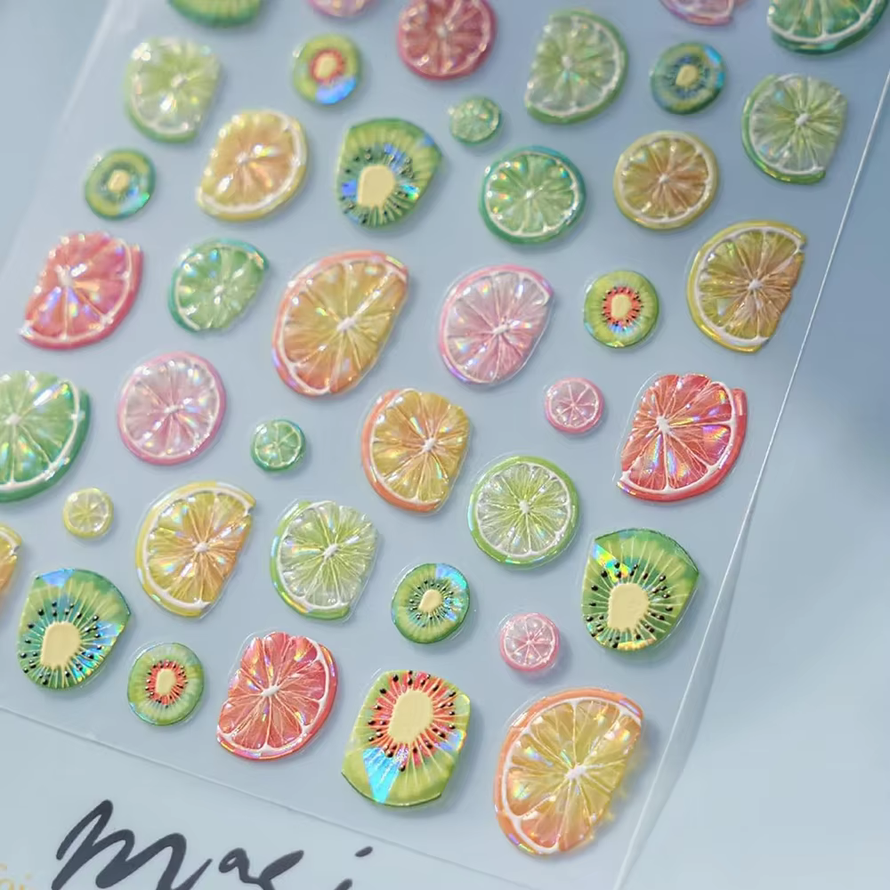 Autocollant d'art d'ongle de fruit rouge vert pastèque citron manucure