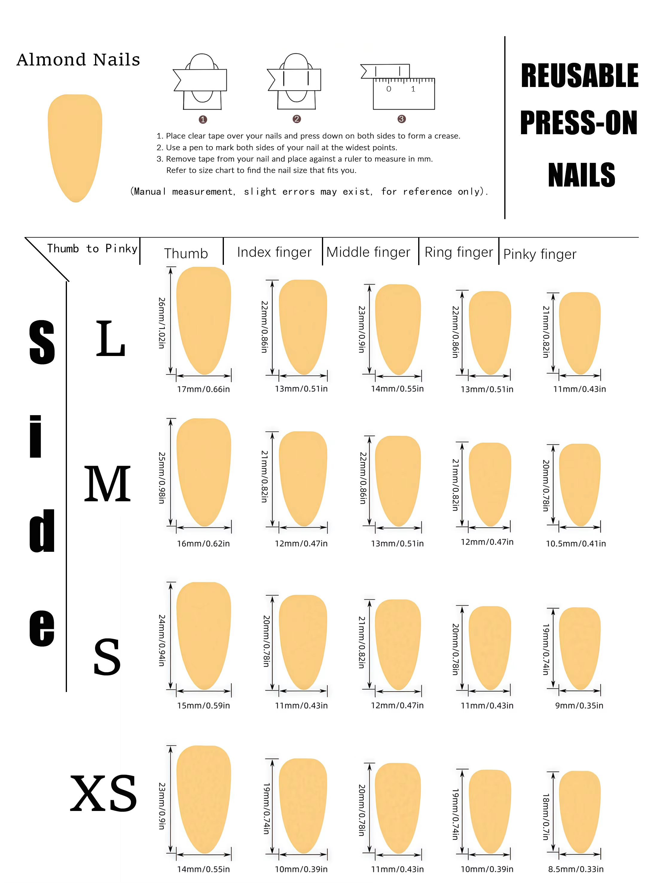 10 ongles courts en forme d'amande