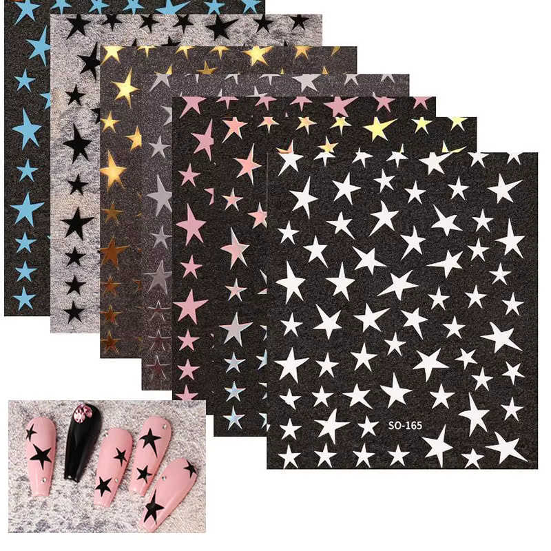 Mélanger 7 étoiles colorées ongles autocollants pentagramme irrégulier décalcomanies Laser brillant décor auto-adhésif