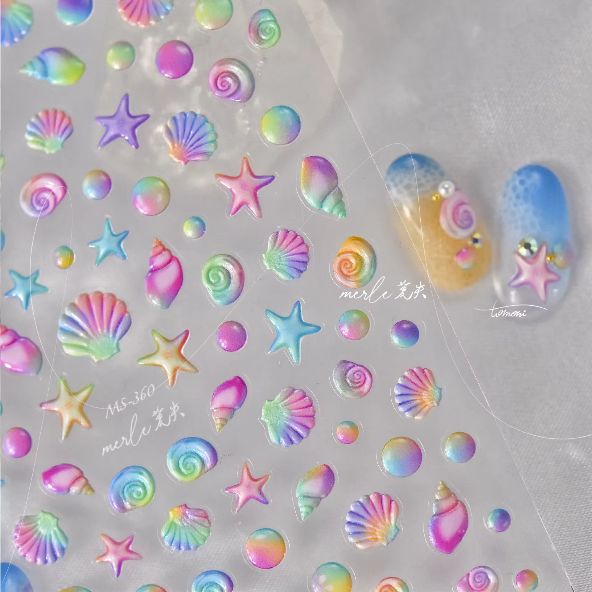 Coquilles de plage filets de pêche étoile de mer pétoncles strass perles 5D Nail Art autocollant doux auto-adhésif décoration manucure décalcomanies