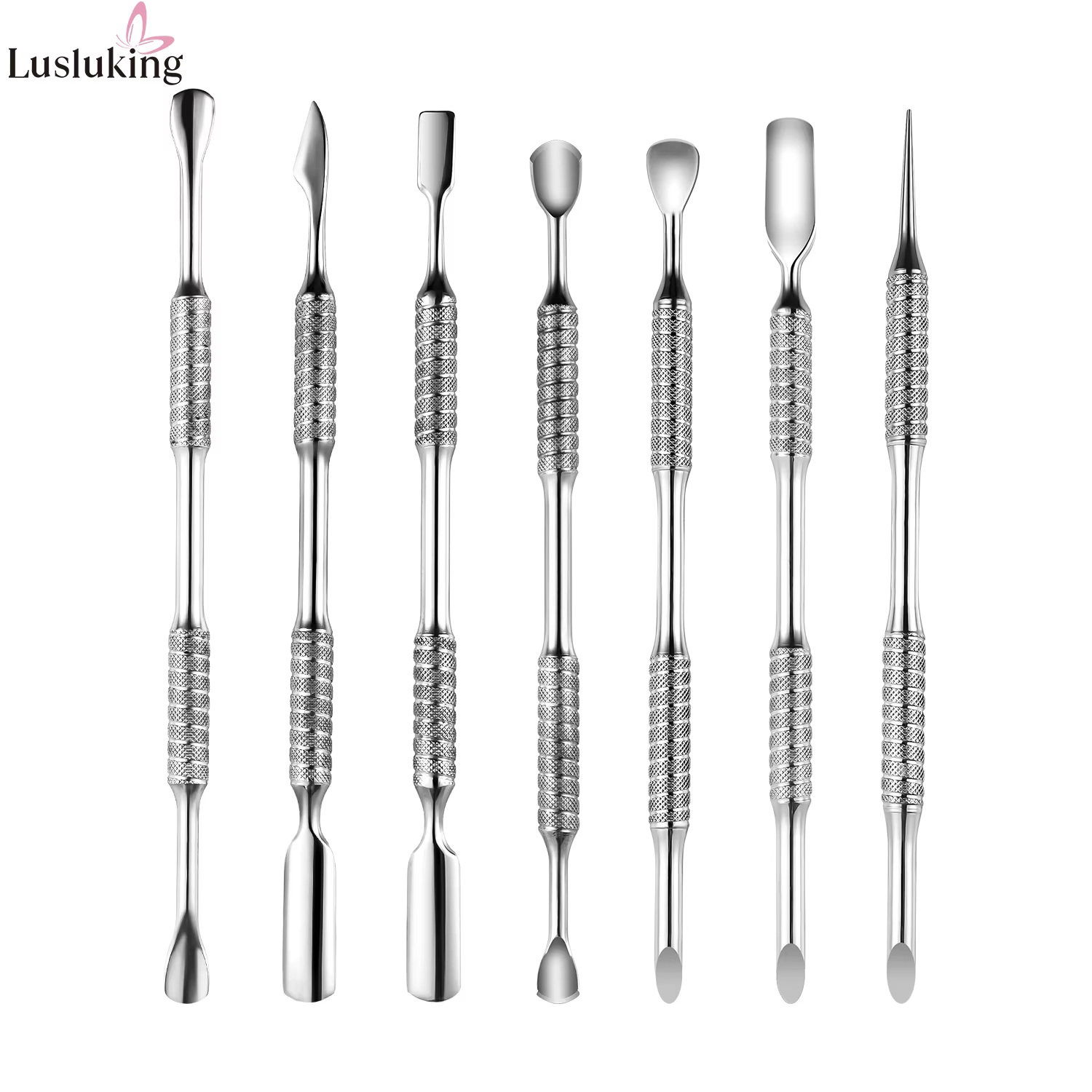 Manucure professionnelle acier inoxydable poussoir à cuticules avec poignée texturée double face pousser cuticule dos enlever Gel vernis Nail Art