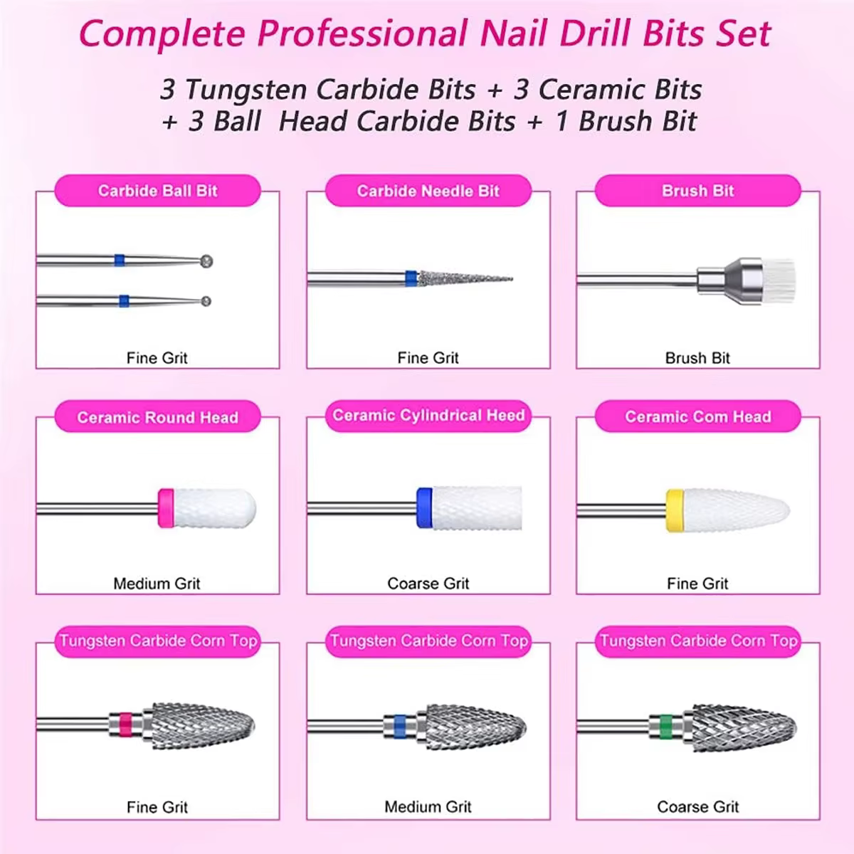 10 pièces forets à ongles pour perceuse à ongles