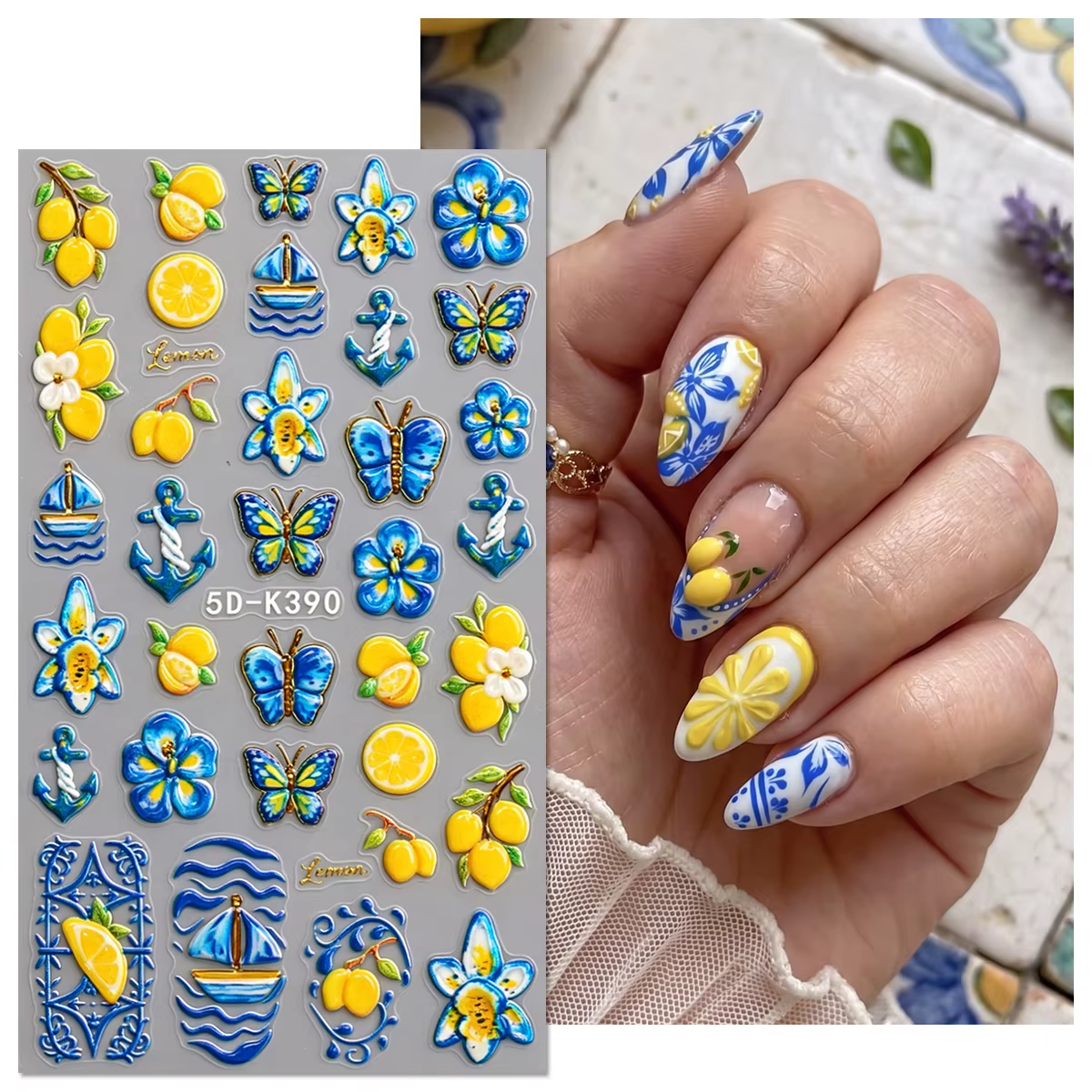 Autocollants 5D pour ongles style méditerranéen