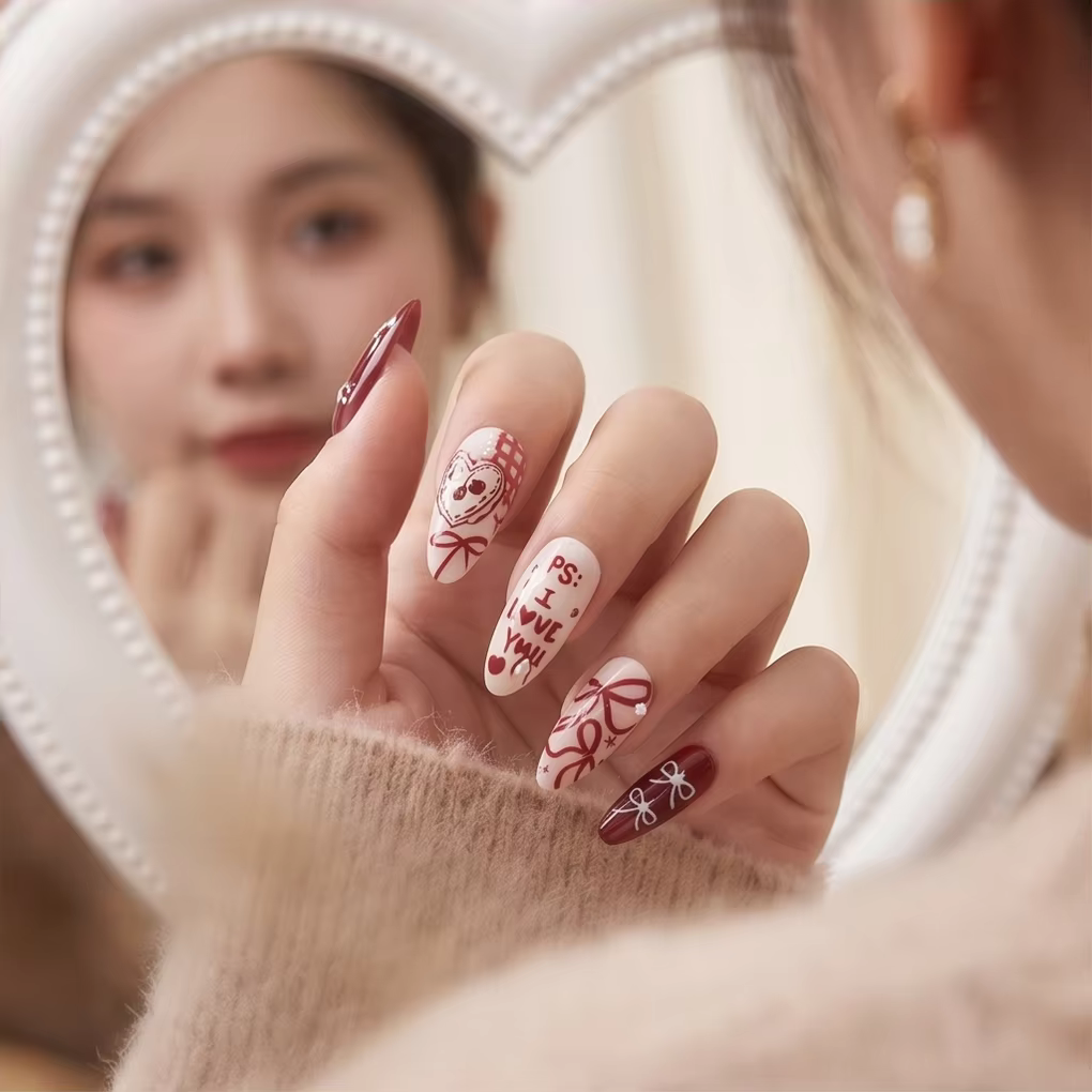 Nail art Lapin et Vin, Faux ongles Nœud Papillon Jeunesse et Douceur
