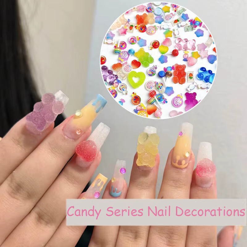 Bonbons colorés série mixte Nail Art breloques peints sucettes Fudge coeurs bêtes décorations d'ongles accessoires pour manucure bricolage