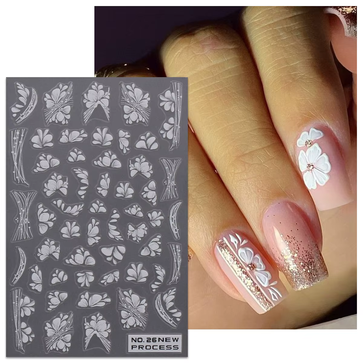 6 autocollants pour ongles à fleurs blanches fraîches de printemps
