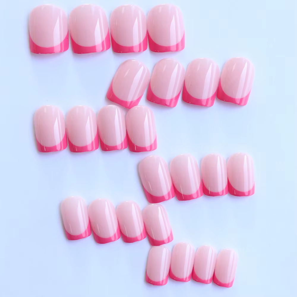 Faux ongles français roses pointus