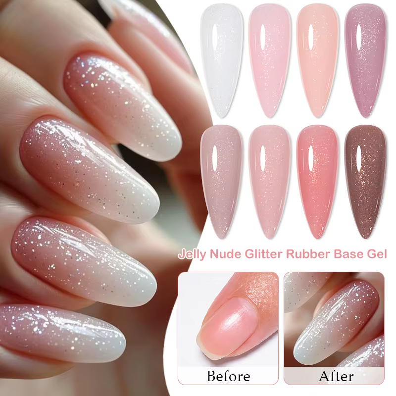MEET ACROSS 7ml Base en caoutchouc Gel paillettes nu rose blanc 2 en 1 Gel vernis à ongles