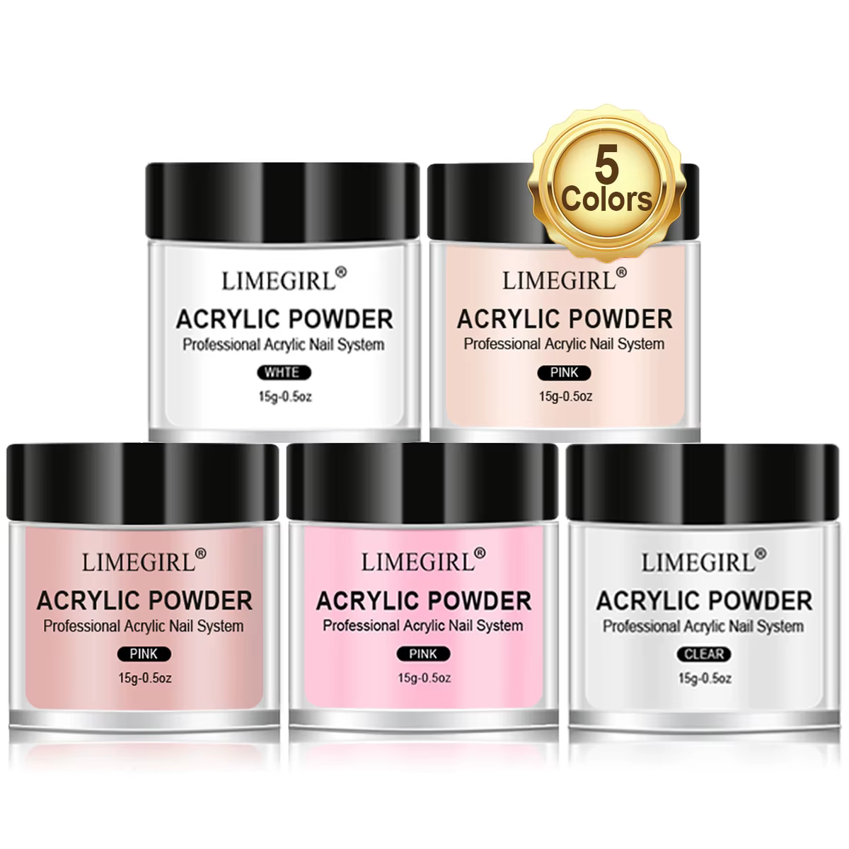 LIMEGIRL 5 couleurs poudre acrylique pour ongles professionnel rose clair blanc nu polymère pour Extension d'ongles