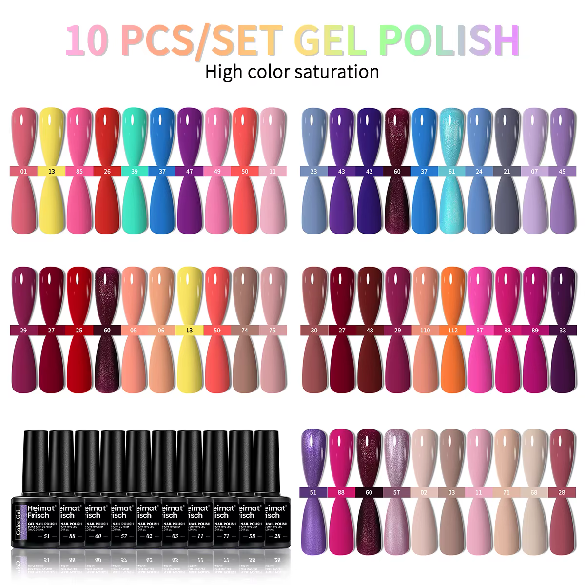 10 pièces de vernis à ongles gel de couleur unie pour une longue brillance