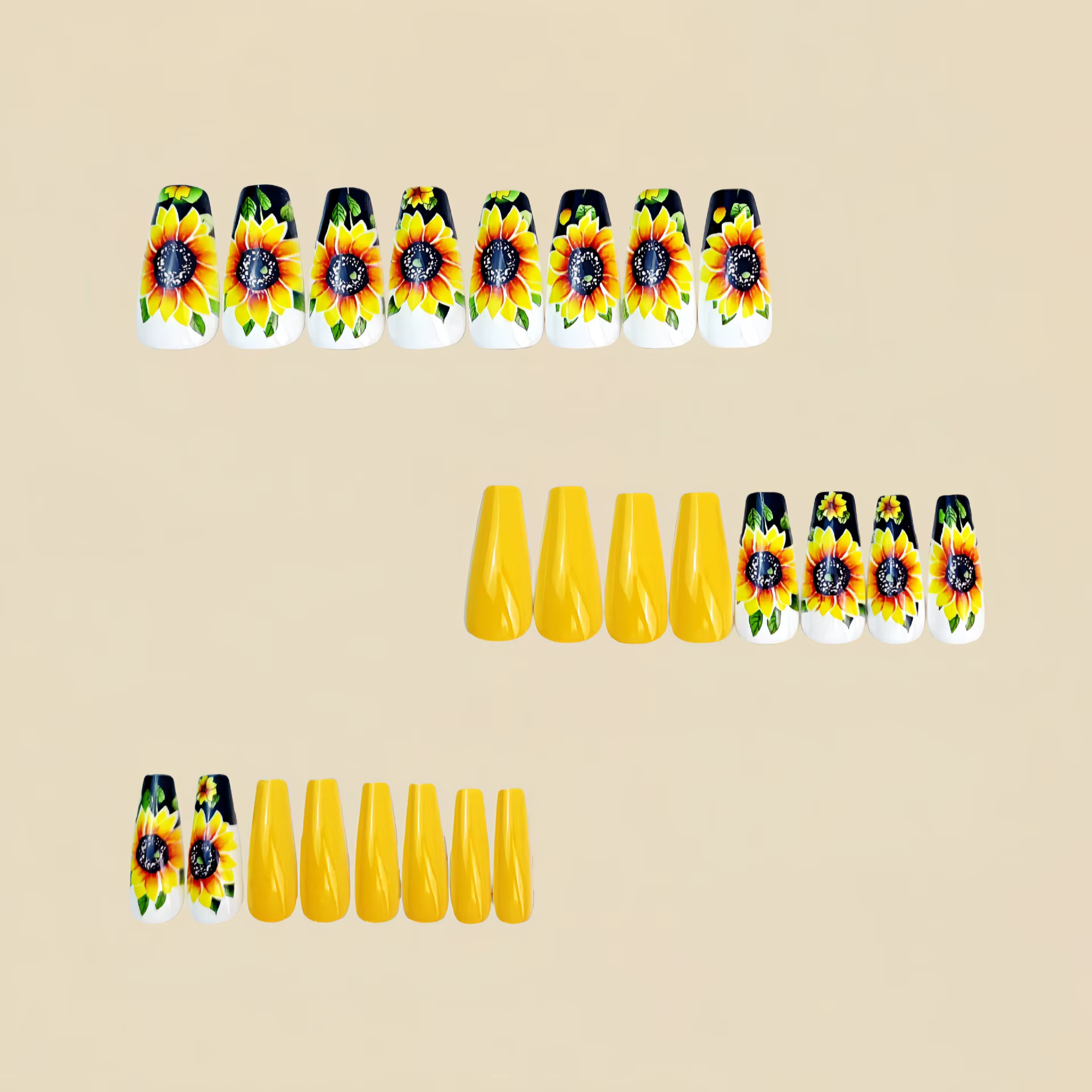 Faux ongles tournesol avec autocollant en gelée