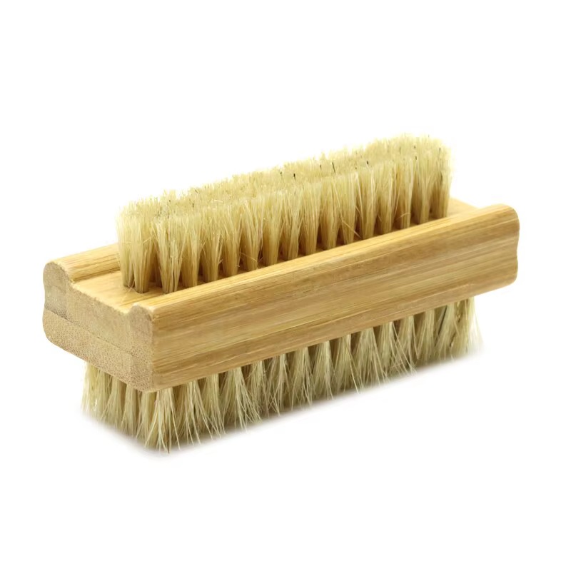 Brosse à Ongles Double Face avec Manche en Bois pour Manucure et Pédicure