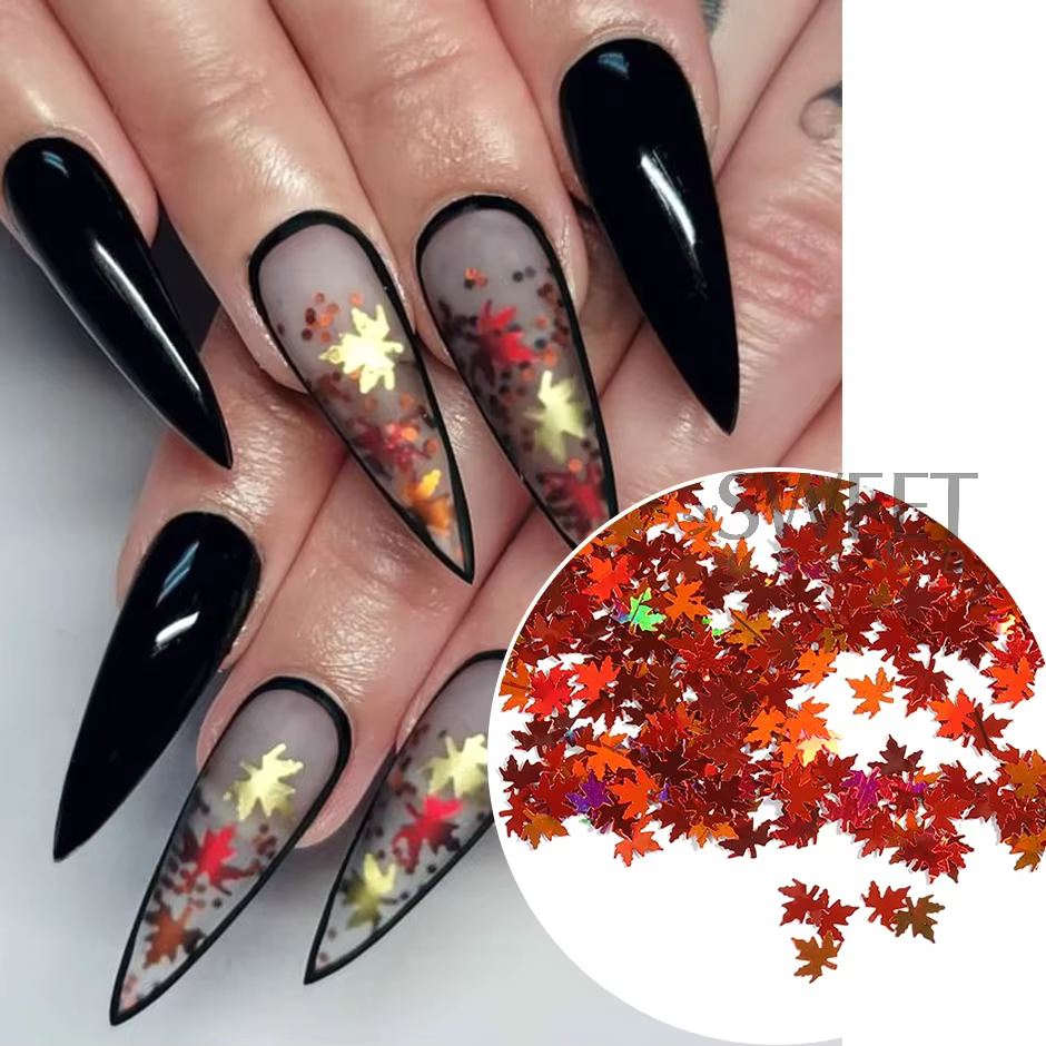 12 grilles miroir feuilles d'érable or Nail Art paillettes automne feuille Design bricolage charme bijoux