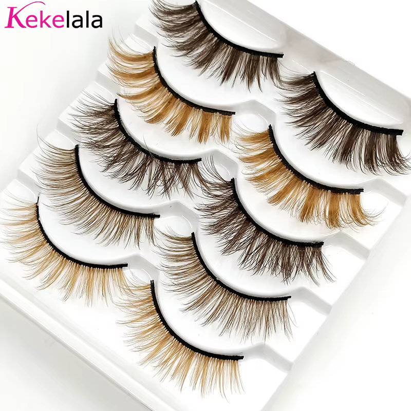 Kekelala 5 paires mélange Faux cils à bande brune en gros Blonde