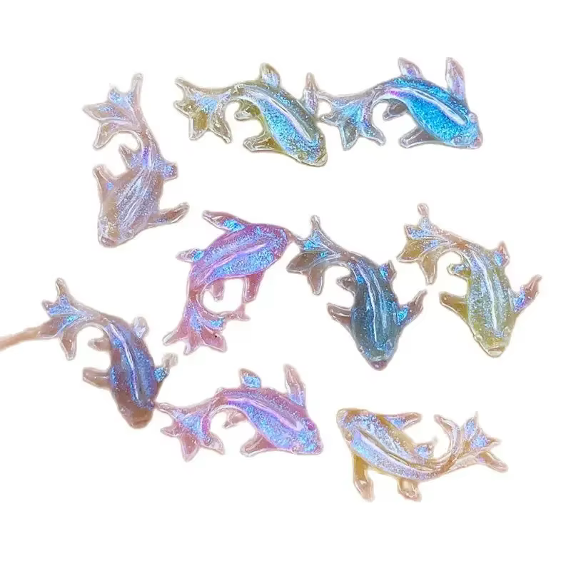 20 pièces 3D Kawaii résine mixte poisson Nail Art décorations dessin animé glace Transparent strass ongles breloques