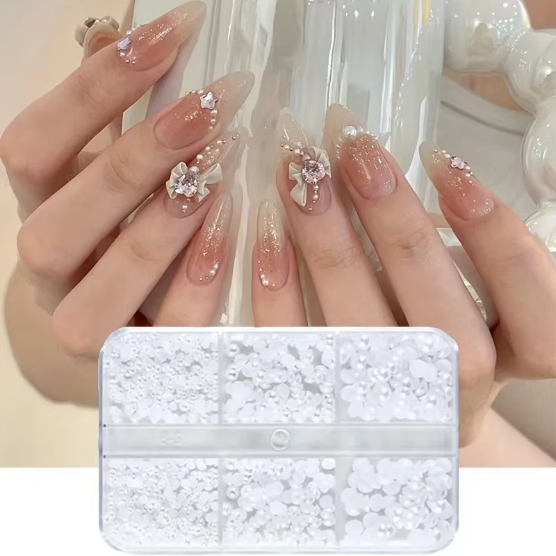 Perles à ongles blanches/Beige à dos plat
