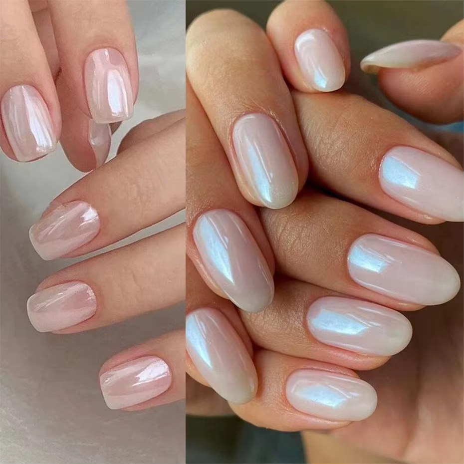Lune clair de lune perle blanc ongles paillettes poussière Chrome Aurora blanc frottant sur poudre coquille miroir Pigment Nail Art fournitures décoration