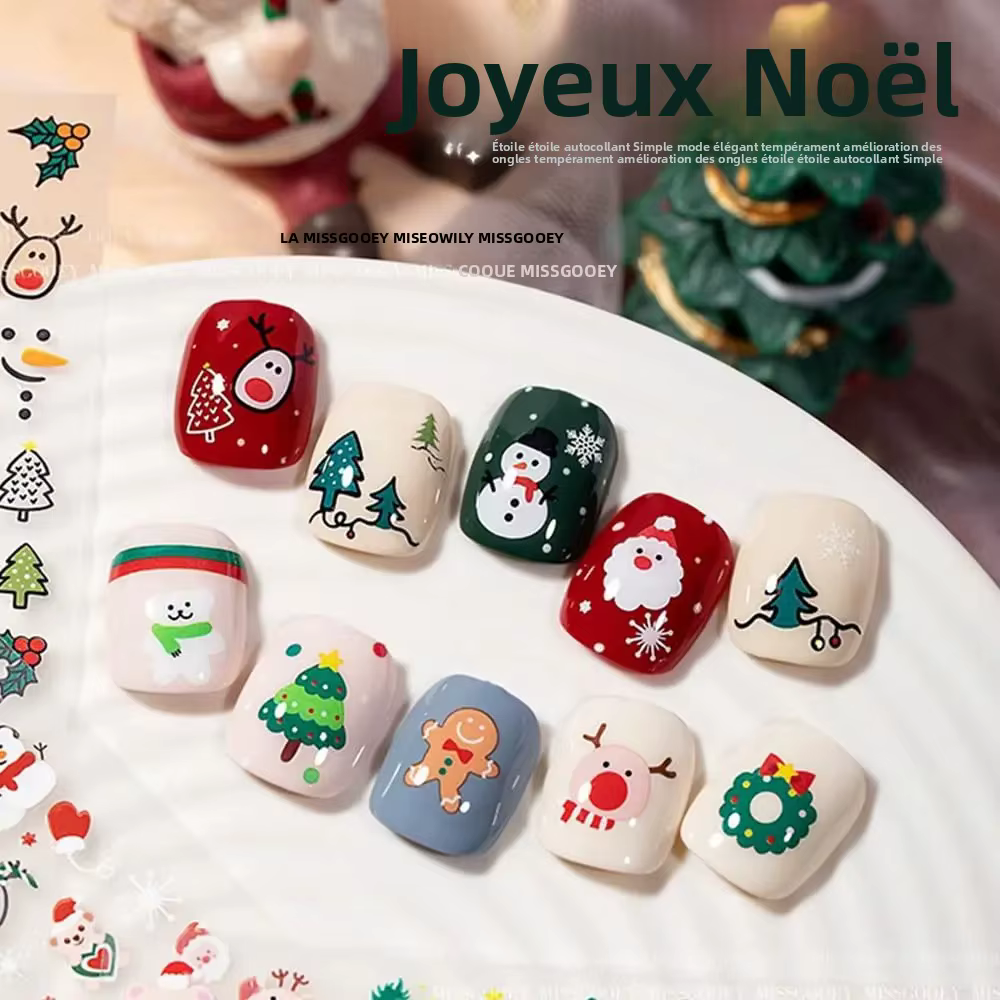 30 autocollants pour ongles de Noël auto-adhésifs – Motifs sélectionnés de flocons de neige