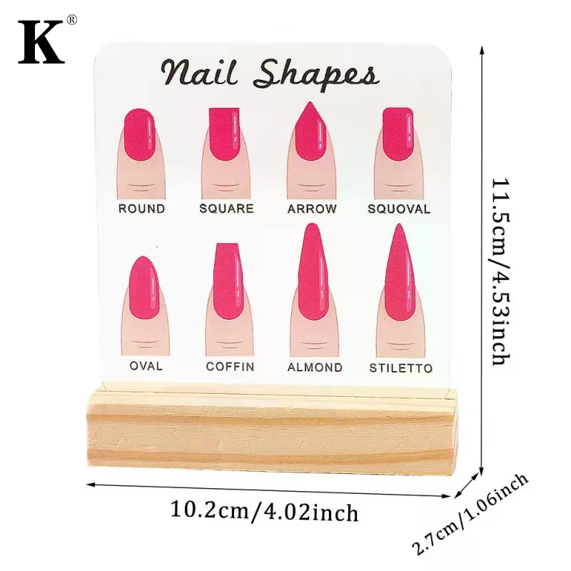 Présentoir de Formes d'Ongles en Acrylique Transparent avec Base en Bois et Diamants – Support de Présentation de Créations Nail Art sur Bureau
