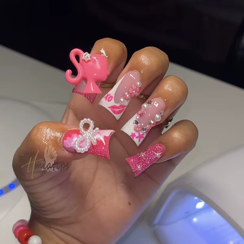 Breloques à ongles Kawaii pour fille rose 3D