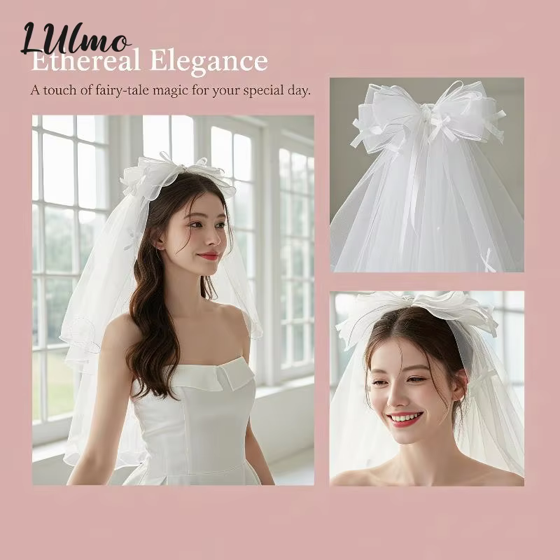 Voile de mariée court en tulle blanc avec nœud et pince à cheveux, accessoires pour enterrement de vie de jeune fille, accessoires pour séance photo