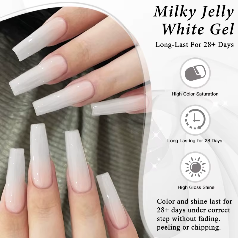 Vernis à ongles gel blanc laiteux 10 ml, gel semi-transparent blanc effet gelée, vernis gel UV LED à retirer par trempage, fournitures pour ongles longue durée
