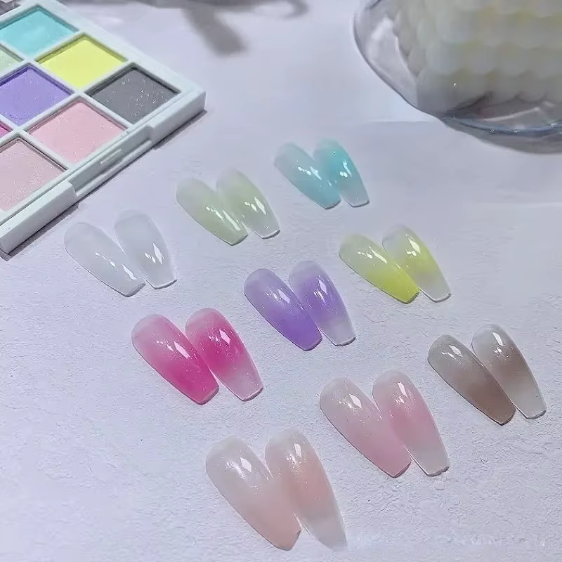 Couleurs solides tapotements ongles poudres UV vernis décoration miroitant Fine paillettes dégradé mat Pat Pat manucure