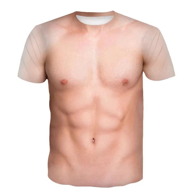 T-shirt drôle à imprimé 3D effet musculaire, manches courtes, été, streetwear, col rond, vêtements musclés unisexes