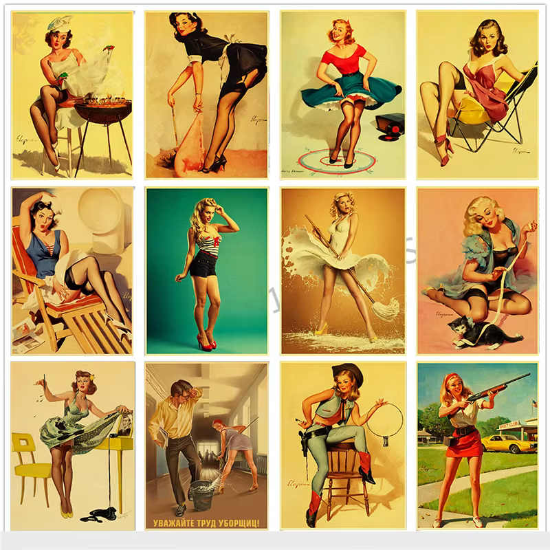 Affiche Vintage de la nouvelle seconde guerre mondiale, autocollant Pin Up Girl Sexy, affiches et imprimés en papier Kraft, tableau d'art mural pour salon Cuadros