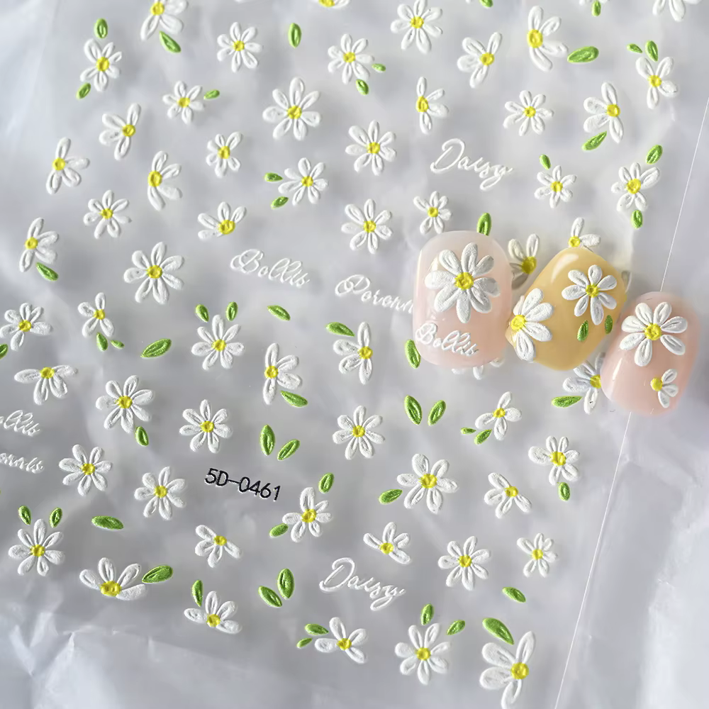 Autocollant 5D fleur de marguerite blanche pour Nail Art