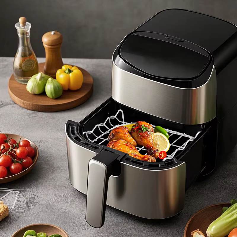 Support de gril pour friteuse à air équipé de quatre brochettes, grille de cuisson en acier au carbone pour four de barbecue en plein air, accessoires de cuisine